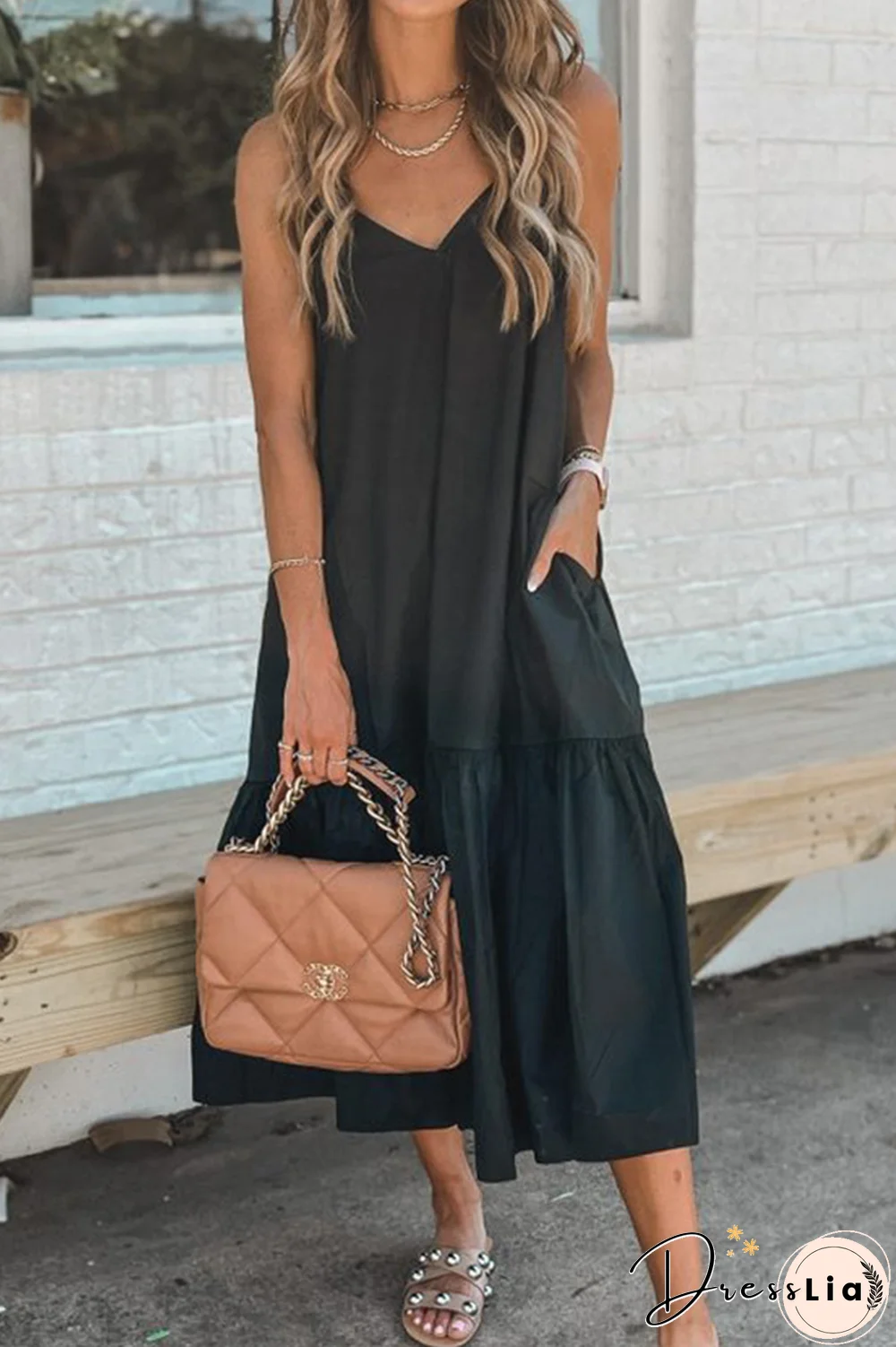 KarliDress Simple Melody Midi Black Dress P12757