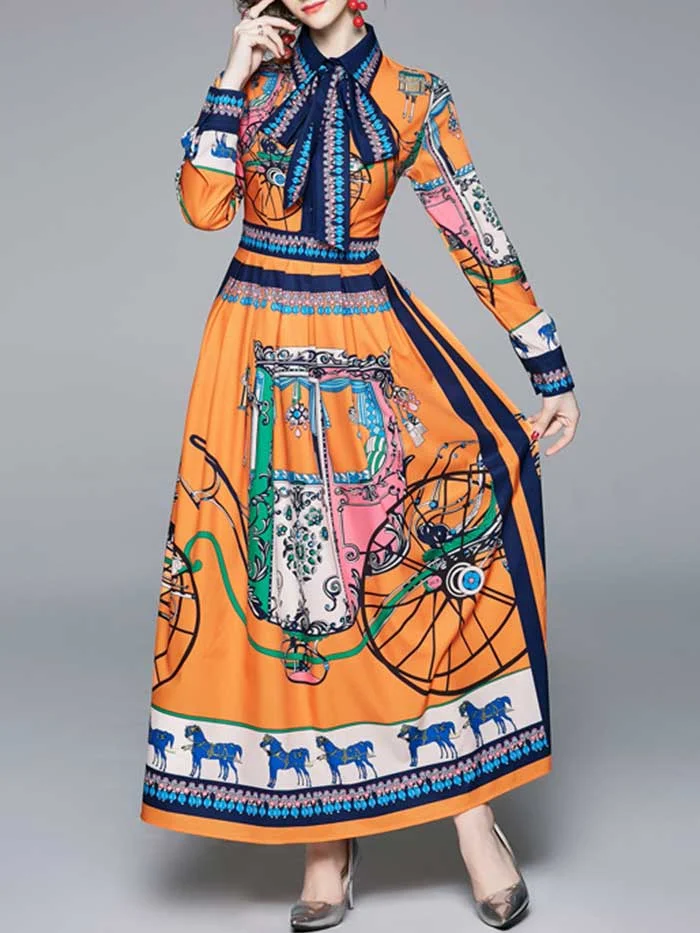 Women's New Ribbon French Printed One-piece Dress