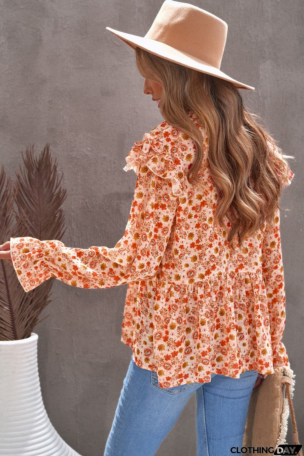 Orange Floral Peplum Blouse