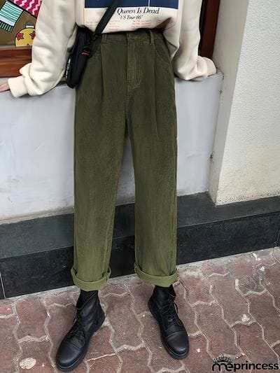 Corduroy High Waist Cropped Straight Pants