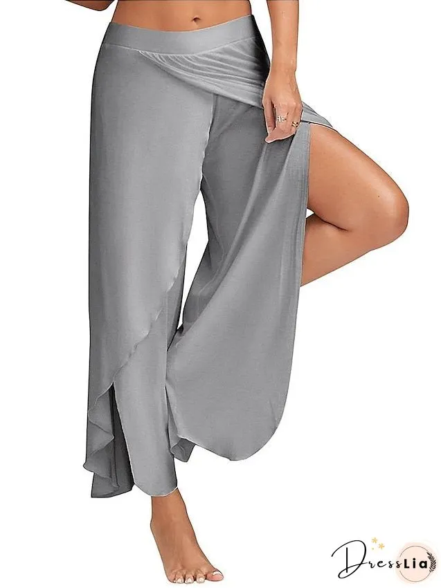 Women's Culottes Wide Leg Chinos Pants Trousers Baggy Black White Wine Mid Waist Basic Casual / Sporty Casual Daily