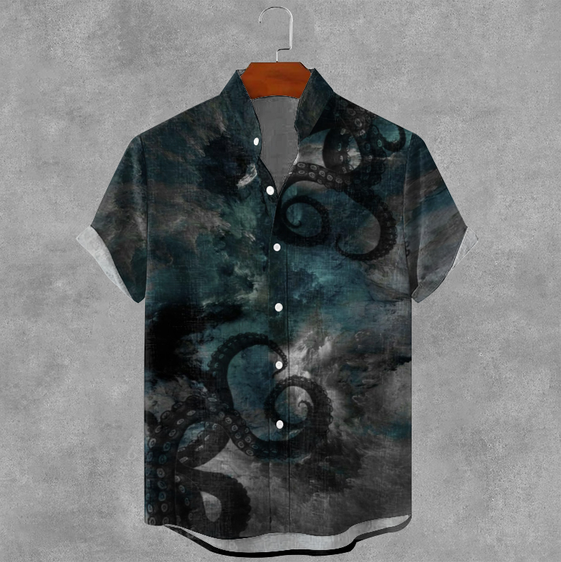 Men's Octopus Gradient Aart Casual Short Sleeve Shirts