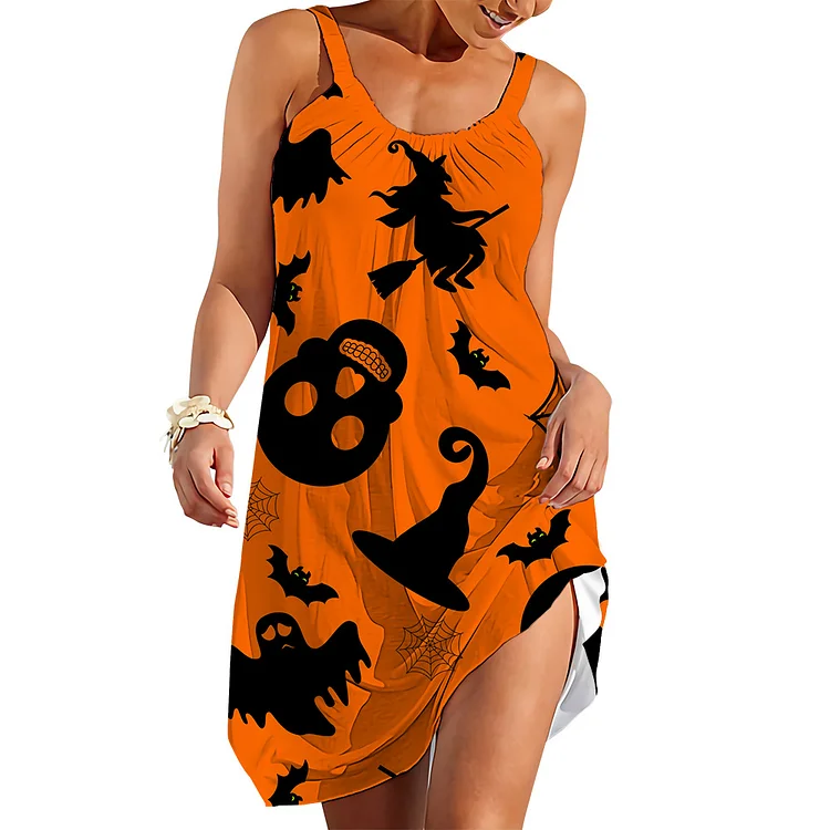 Cat pumpkin long sleeved Halloween dress Beach dress   