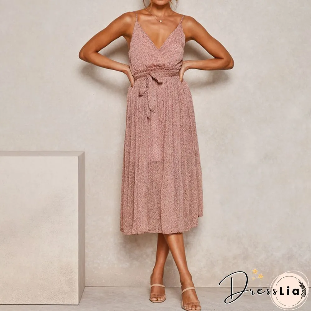 Pleated Elegant Dress With Fashionable Suspenders