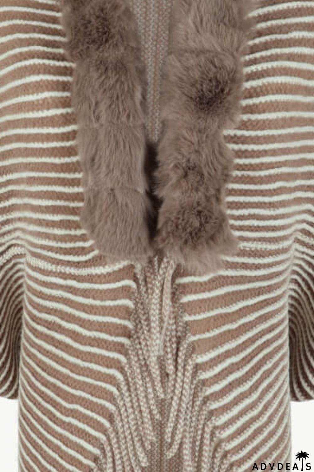 Striped Open Front Fringe Poncho