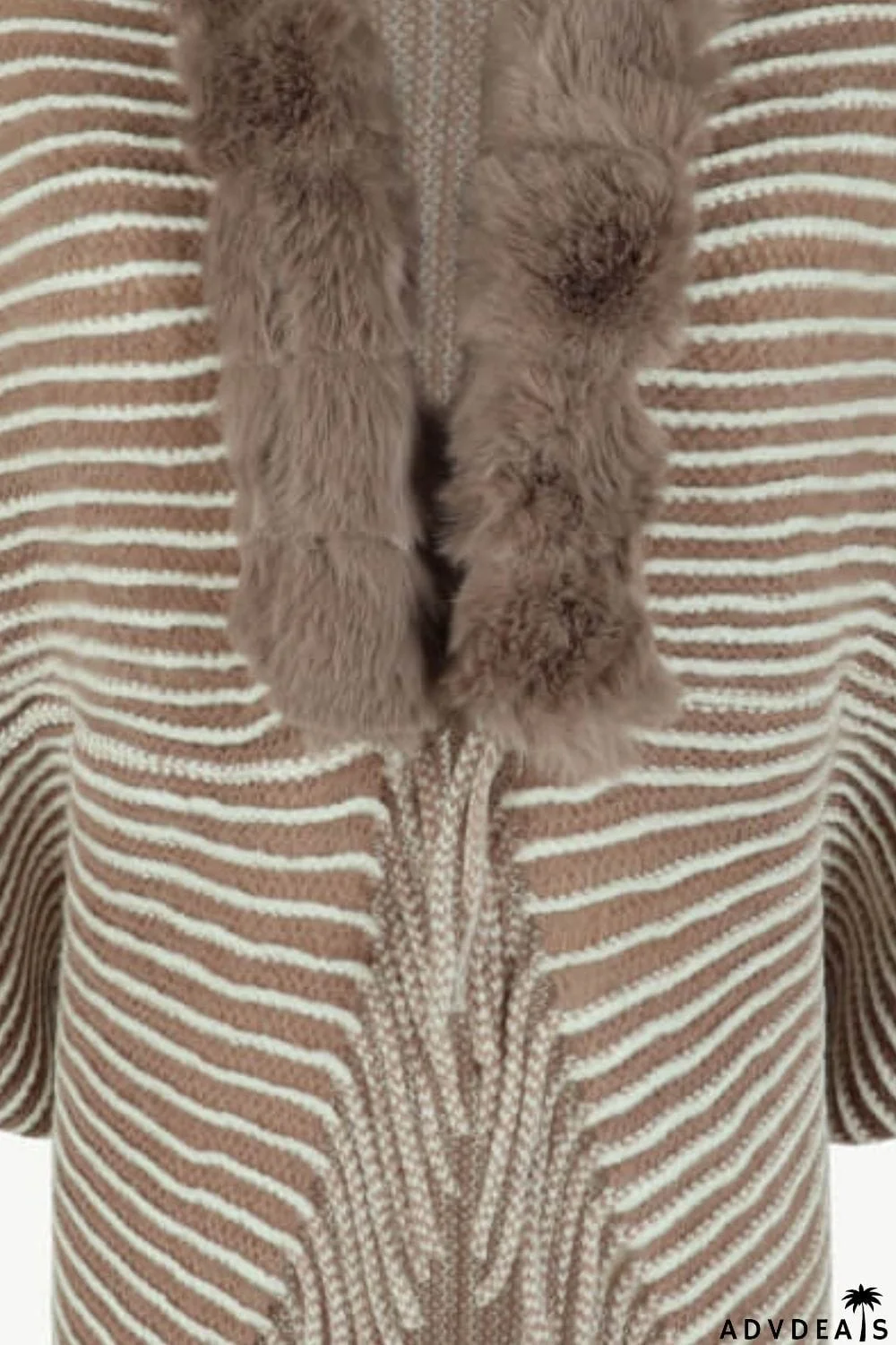 Striped Open Front Fringe Poncho