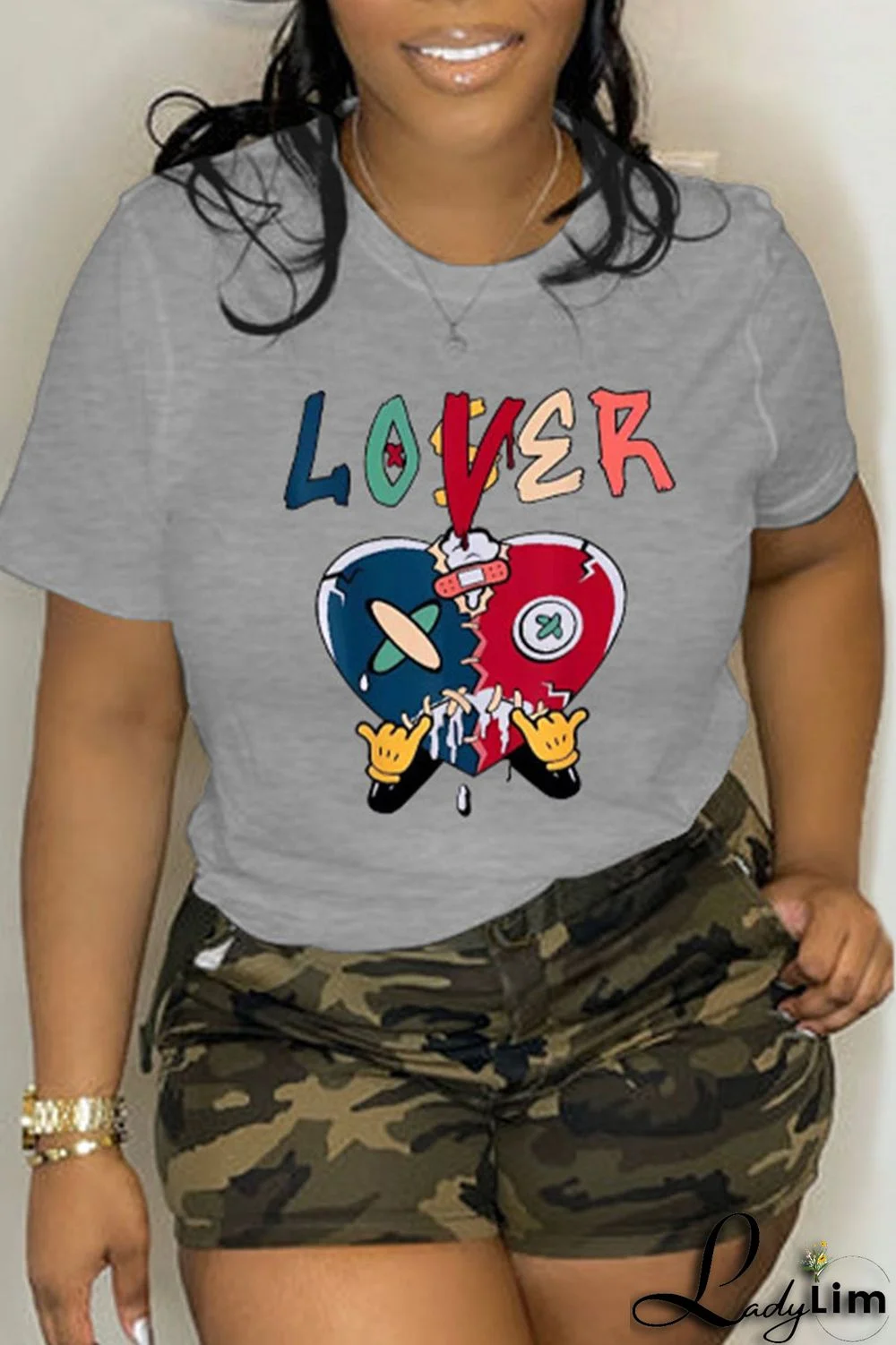 Red Casual Street Print Patchwork O Neck T-Shirts