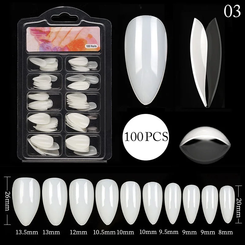 100Pcs Black White False Nail Tips Full Cover Acrylic Almond Coffin Candy Colorful Fake Nails Tip Manicure Extension Nail Tool-Nail Inspo