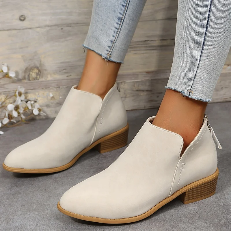 Qengg Autumn Winter Ankle Boot Shoes for Women Big Size Short Boots Woman Waterproof Leather Ankle Spring Flat Shoes Casual