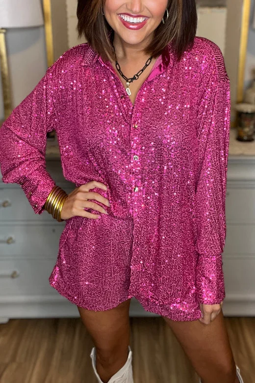 Christmas carnival party sequined long-sleeved shirt & shorts two-piece set