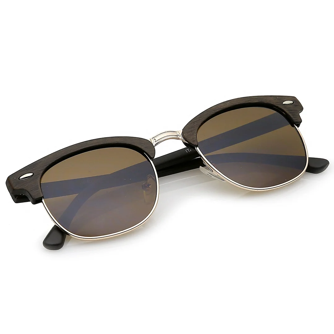 Modern Wood Textured Horn Rimmed Square Lens Half Frame glasses 50mm