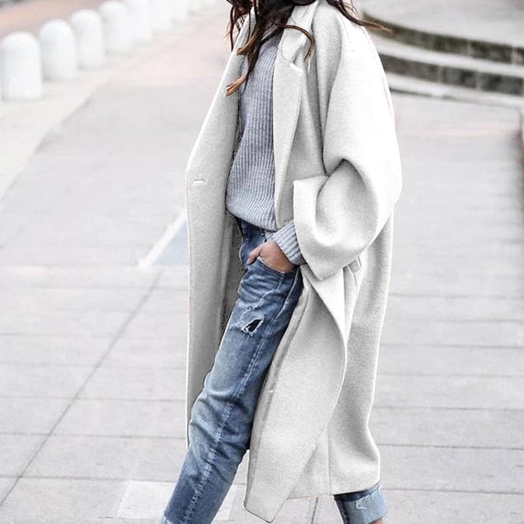 Solid Color Loose Warm Long Woolen Coat