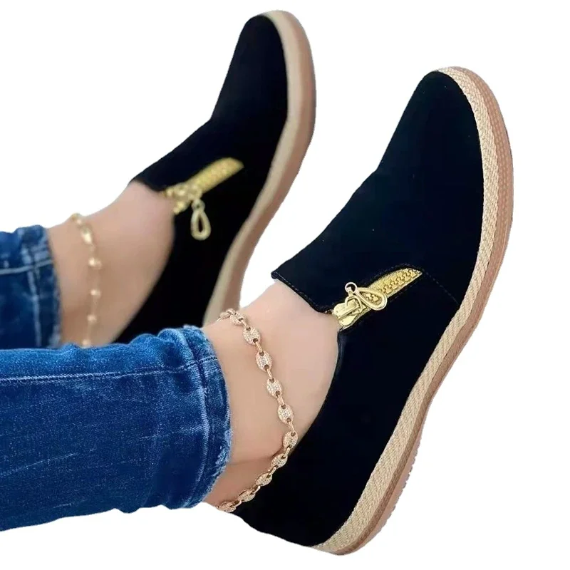 Qengg New Women's Casual Shoes Fashion Solid Color Platform Hemp Rope Flats Lightweight Comfortable Side Zip Loafers Zapatillas Mujer