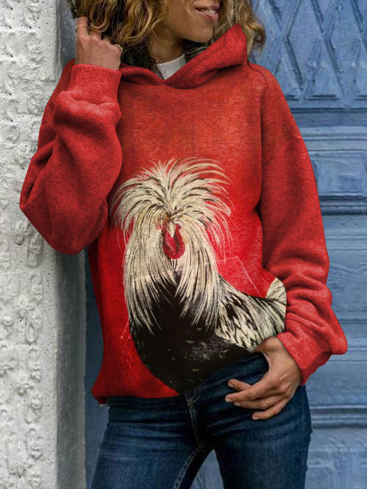 Comstylish Casual Chicken Print Long Sleeve Hoodie