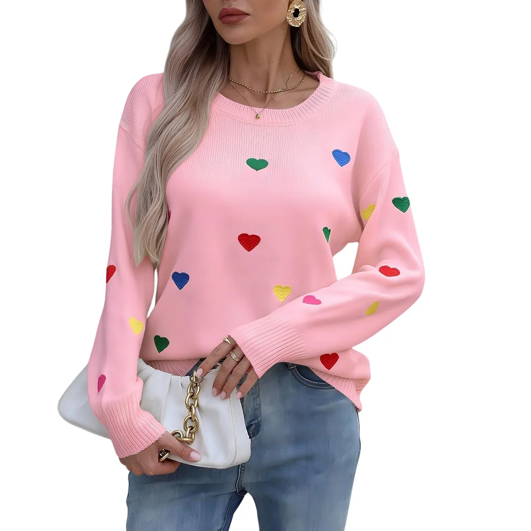 Athvotar Athvotar And Winter Knitted Fashion Color Love Long-Sleeved Collar Collar Sweater Woman