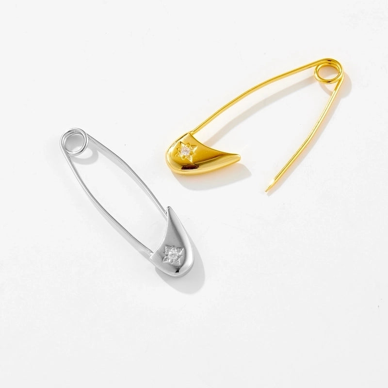 1 Piece 18K Gold Plated 925 Sterling Silver Zircon Paper Clip Earrings