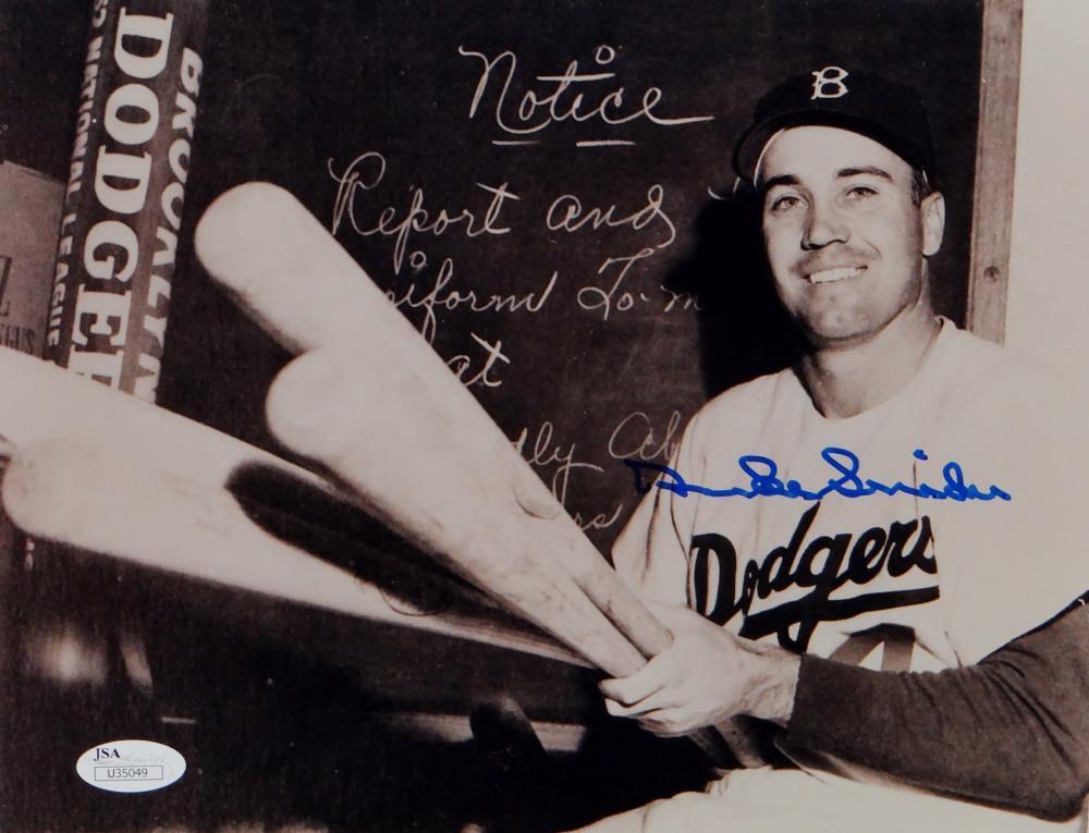 Duke Snider Autographed Dodgers 8x10 B&W w/ Bats Photo Poster painting- JSA Auth *Blue