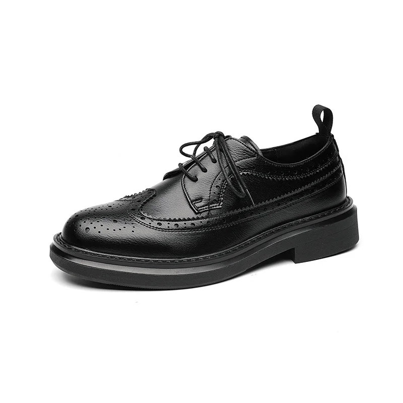 Colourp Colourp Vintage Round Head Cloth Block Carved Men's Fashion Business Casual Leather Shoes Increased Thick Bottom 8211-R
