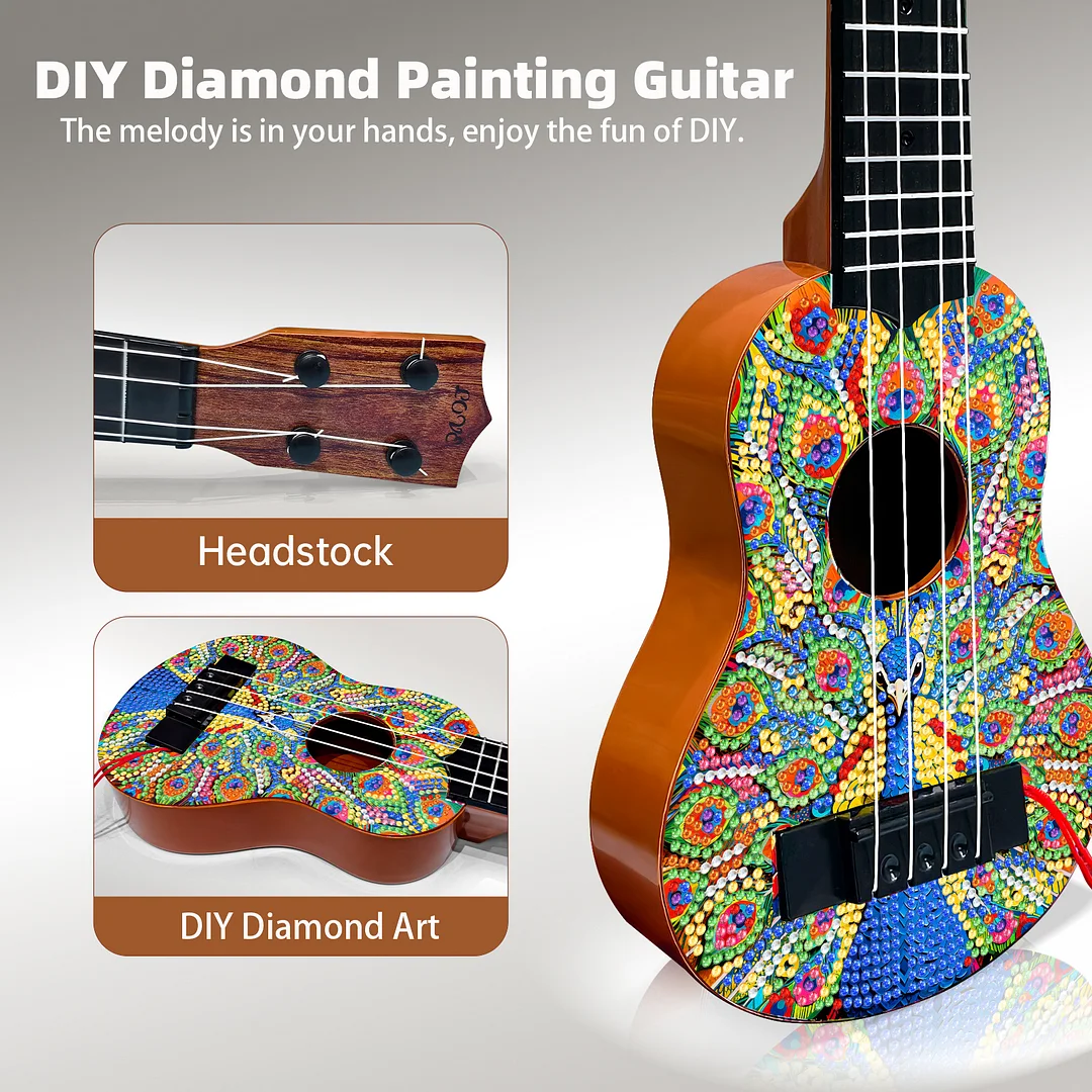 DIY Wooden Guitar Diamond Art Ornament Unique Gifts for Musicians (peacock)
