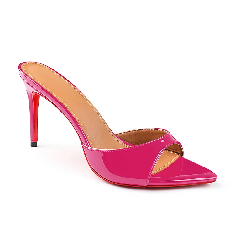 85mm Women's Sandals Pointed Toe Mules Heels Slip on Red Bottom Stilettos VOCOSI VOCOSI