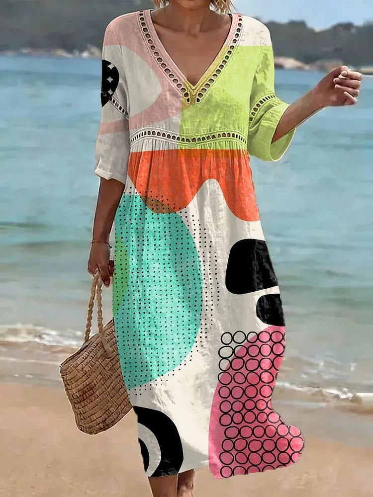 Women's Lace Geometry Print Casual Dress