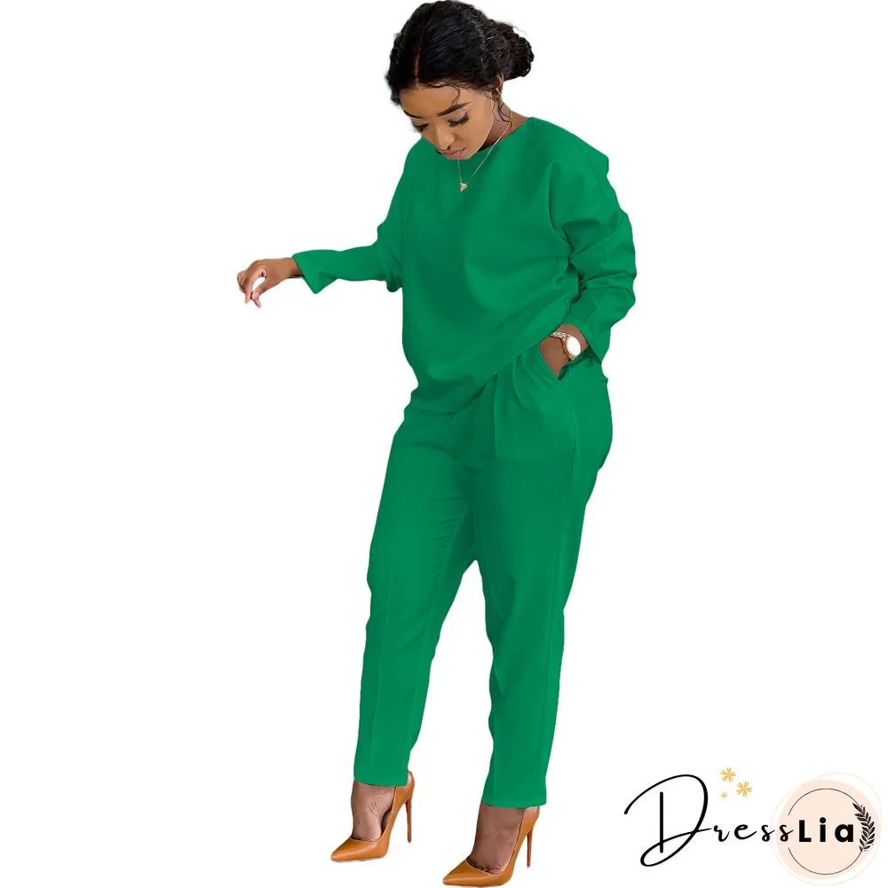 Long Sleeves T shirt Sportswear Two Piece Pants Set