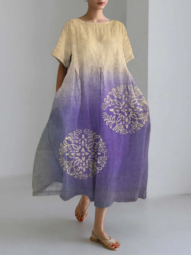 Gradient Japanese Floral Linen Blend Maxi Dress