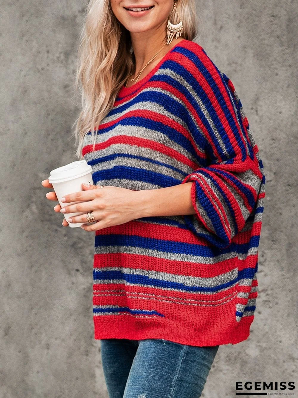 Basic Striped Scoop Neckline Sweater | EGEMISS