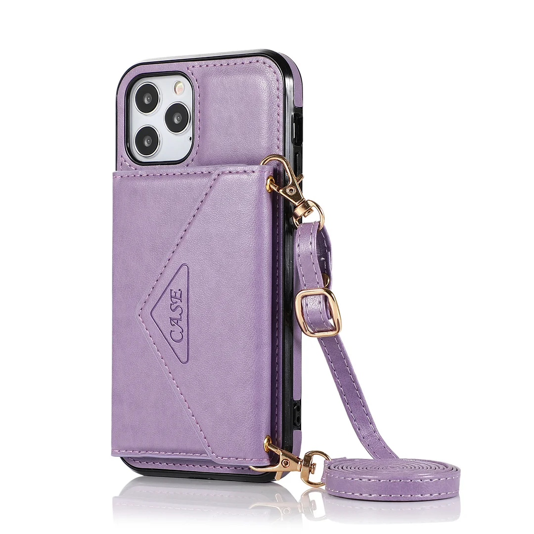 Triangle Crossbody Multifunctional Wallet Leather Case With Lanyard,Cards Slot And Phone Stand For iPhone 14/14 Pro/14 Pro Max/14 Plus