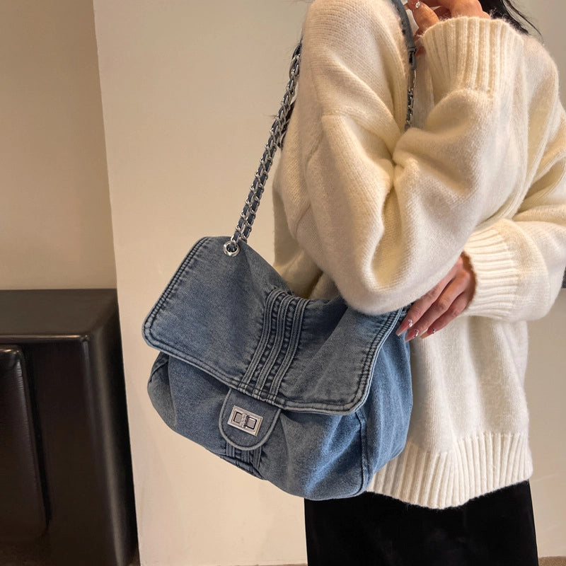 Retro Casual Denim Tote Bag For Women Autumn New Large Capacity Chain High-grade Shoulder Messenger Bag