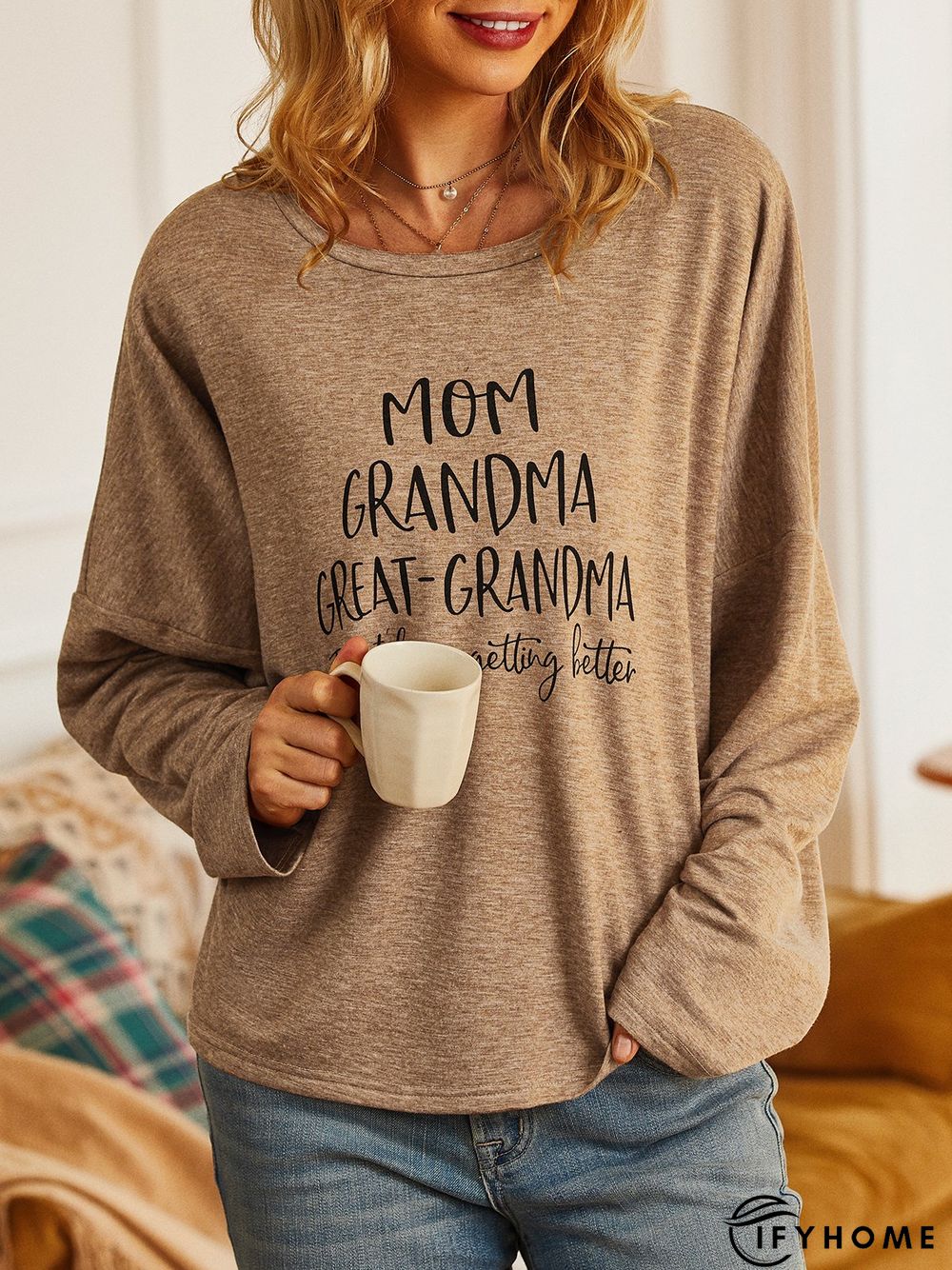 Casual Text Letters Crew Neck Loose Sweatshirt | IFYHOME