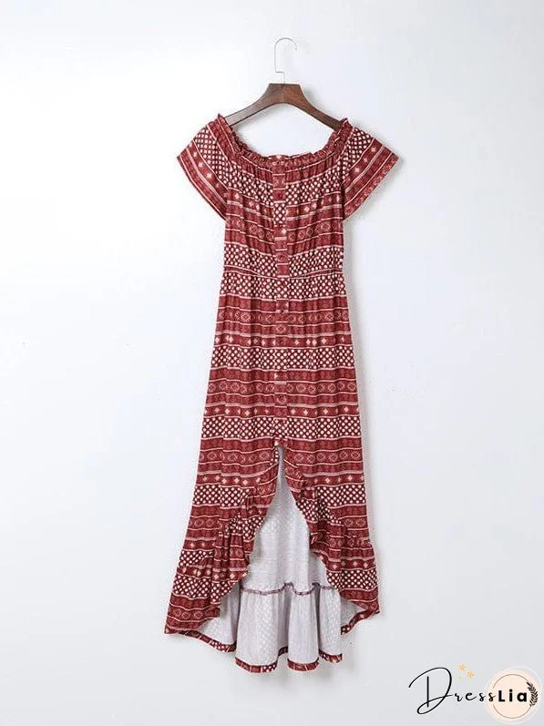 Sleek And Chic Single-Shoulder Slit Printed Dress With Irregular Hem