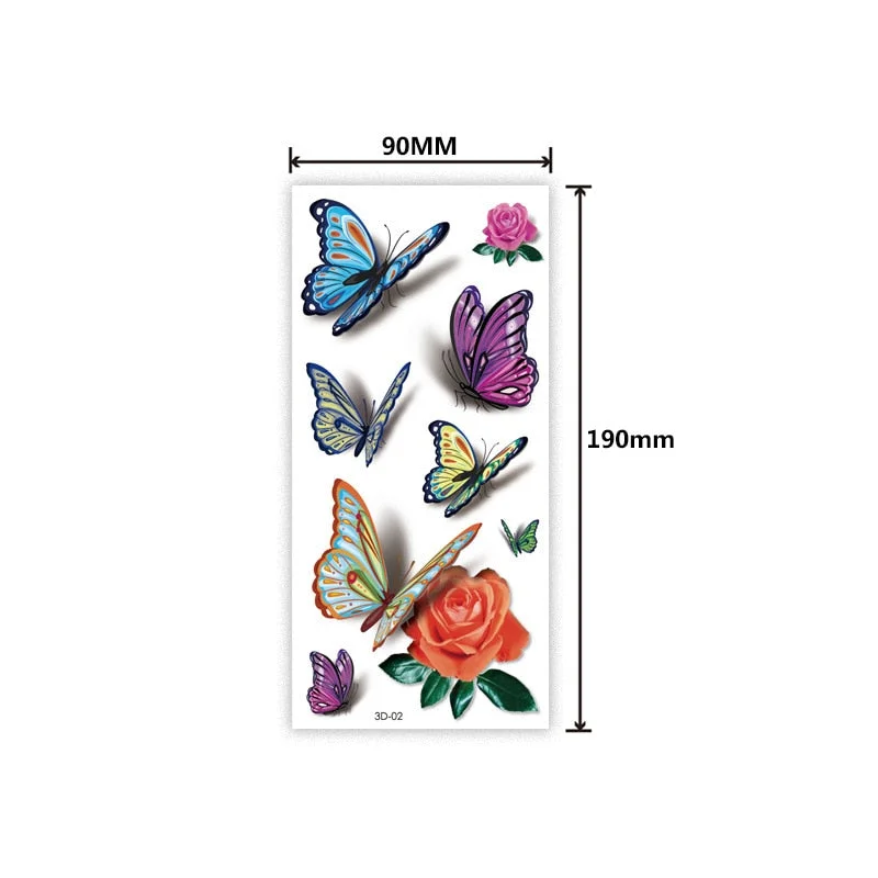Waterproof 3D tattoo sticker Three-dimensional color printing tattoo sticker Butterfly flower animal color tattoo sticker