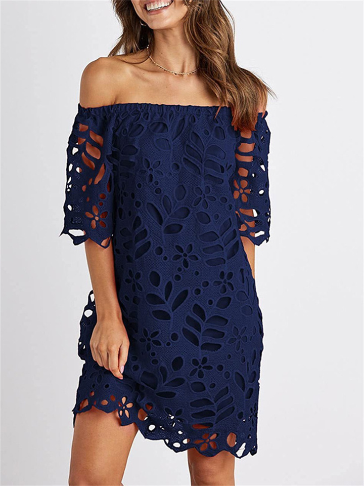 Spring and Summer New Lace Lace Mid-sleeved Commuter Dresses Bustier Fashion Short Dresses-JRSEE