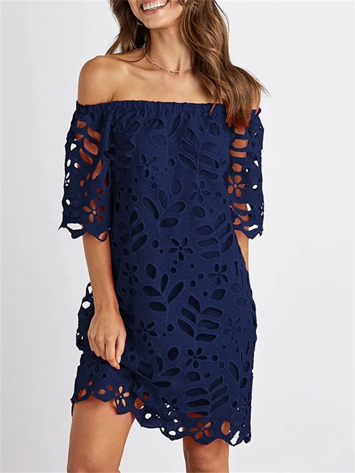 Spring and Summer New Lace Lace Mid-sleeved Commuter Dresses Bustier Fashion Short Dresses-JRSEE