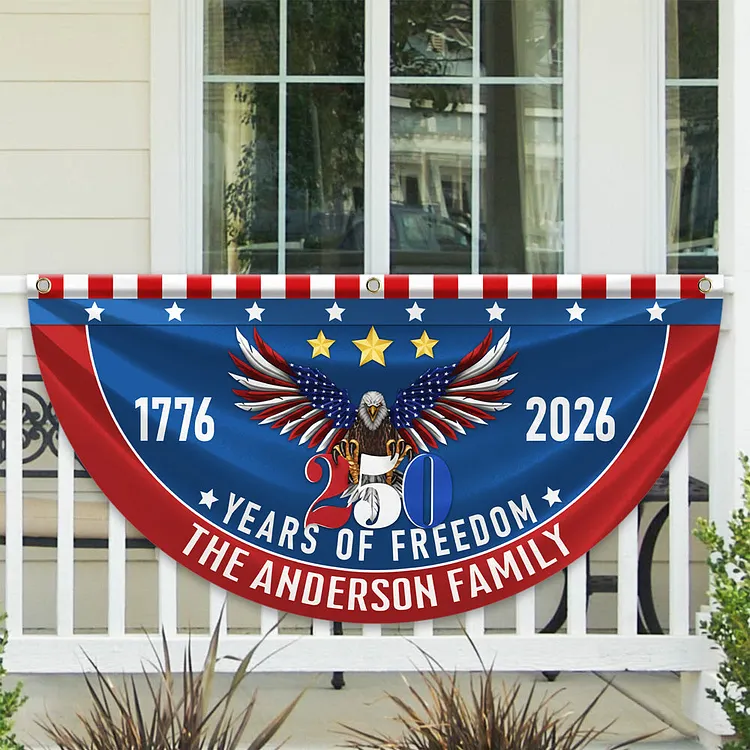 Personalized America 250th Anniversary Bunting Flag Custom Family Name 250 Years Of Freedom Non-Pleated Fan Flag