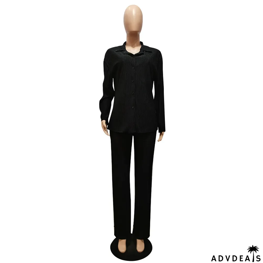 Women Casual Long Sleeve Shirt + Pants Home Two Piece Set