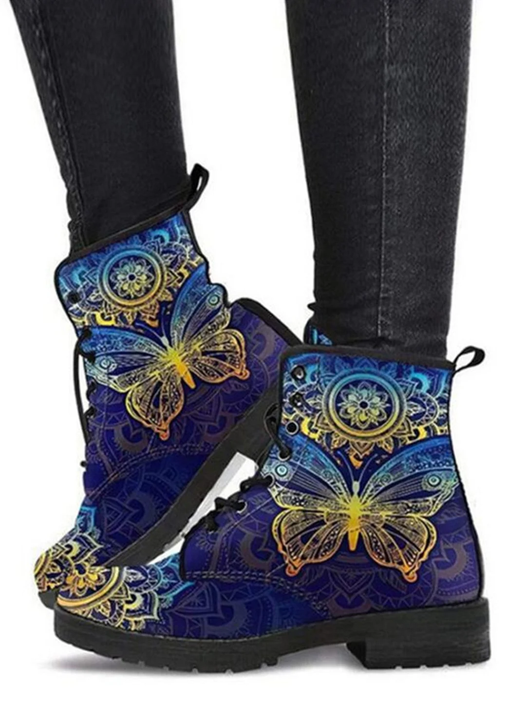 Casual Butterfly Print Martin Combat Boots | EGEMISS