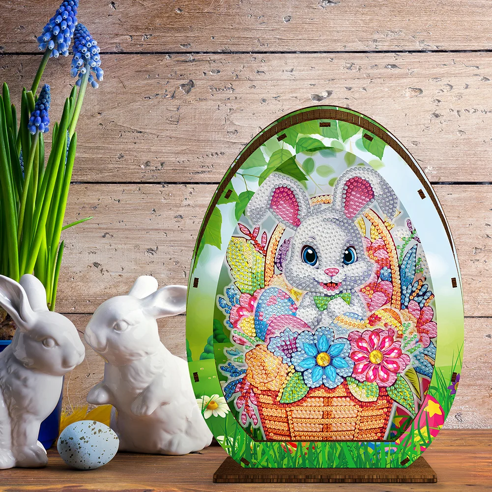 DIY Rabbit Easter Egg Wooden Special Shaped Diamond Painting Lamp for Adult Kids