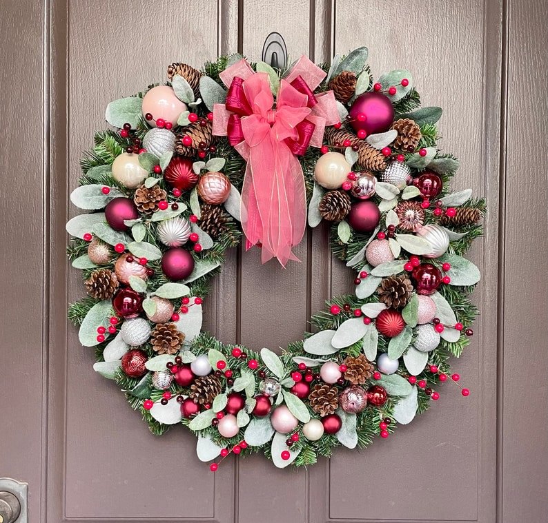 [🌲Christmas Special Price] 💖Burgundy Rosegold Cream Christmas ornament wreath🔥