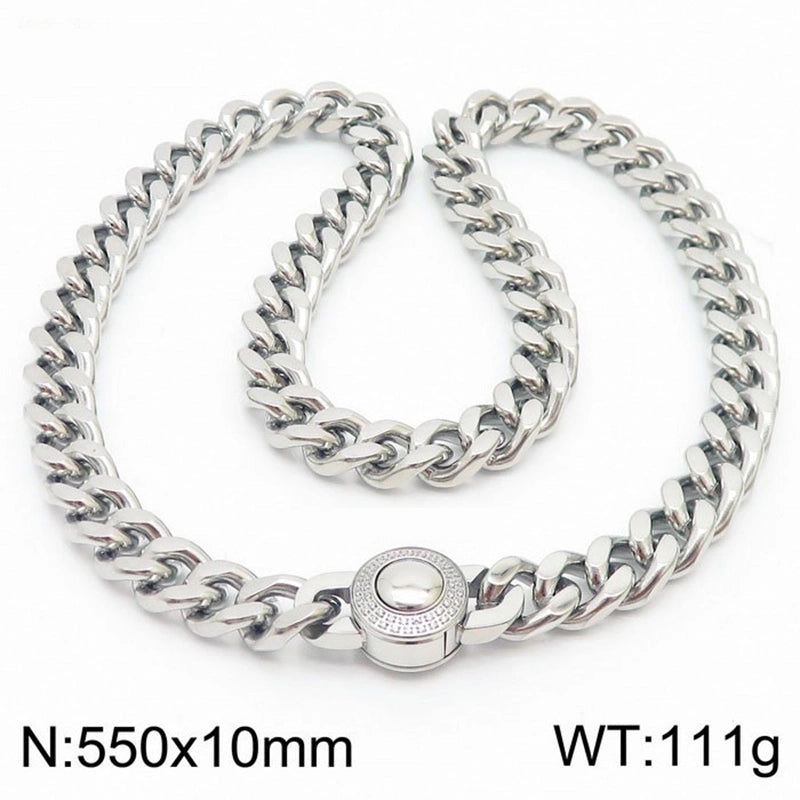 Titanium Steel 18K Gold Plated Hip-Hop Inlay Geometric Rhinestones Bracelets Necklace