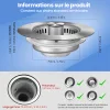Filtre de vidange d'&eacute;vier de cuisine 3 en 1 en acier inoxydable anti-obstruction