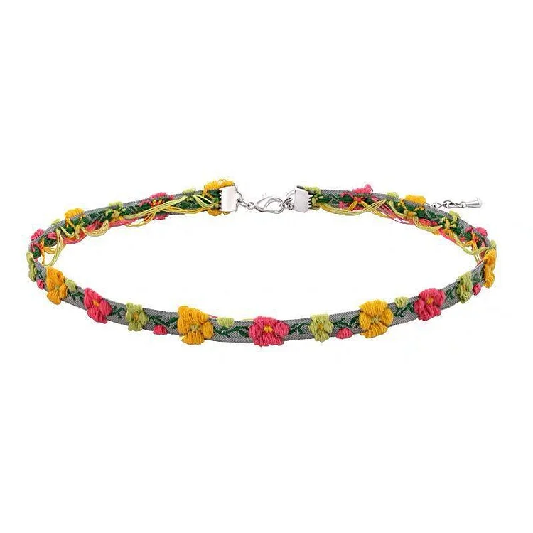 Fairy Tales Aesthetic Cottagecore Fashion Colorful Embroidered Flower Choker QueenFunky