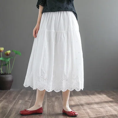 Cozy Retro Linen Loose Hollow Pleated Skirt