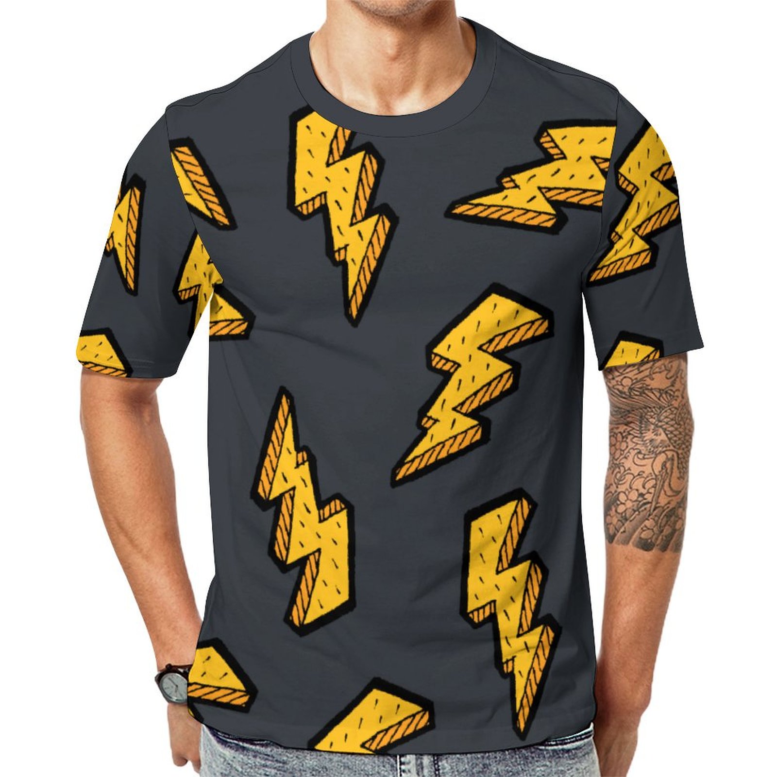 Fun Lightning Bolt Short Sleeve Print Unisex Tshirt Summer Casual Tees for Men and Women Coolcoshirts