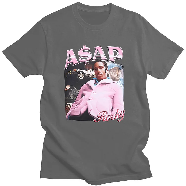 Hip Hop ASAP Rocky Portrait Graphic Aesthetics T-shirts Cotton Short Sleeve Loose Casual T-Shirt at Hiphopee