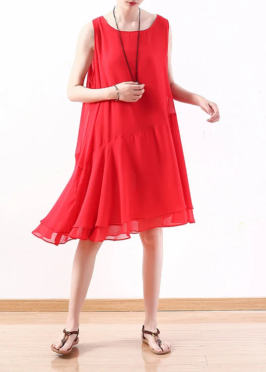 Unique red Chiffon dresses Sweets Runway sleeveless short summer Dress
