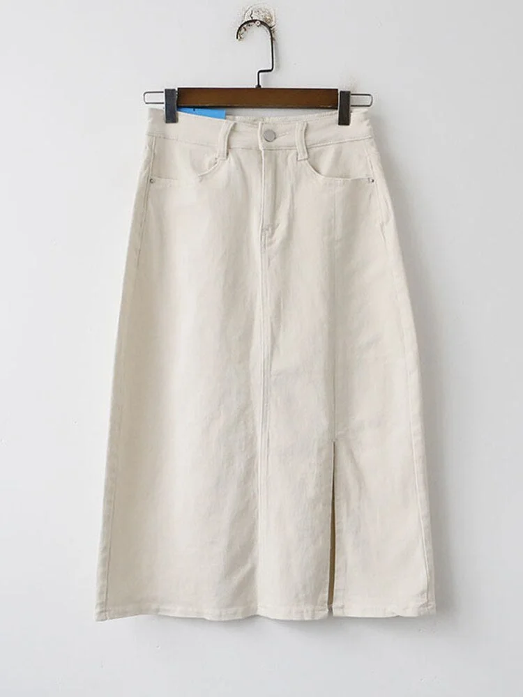 Side Slit Long Denim Skirts For Women Jeans White Summer 2022 Maxi Skirt Pencil Khaki Denim Skirt High Waist Office For Ladies
