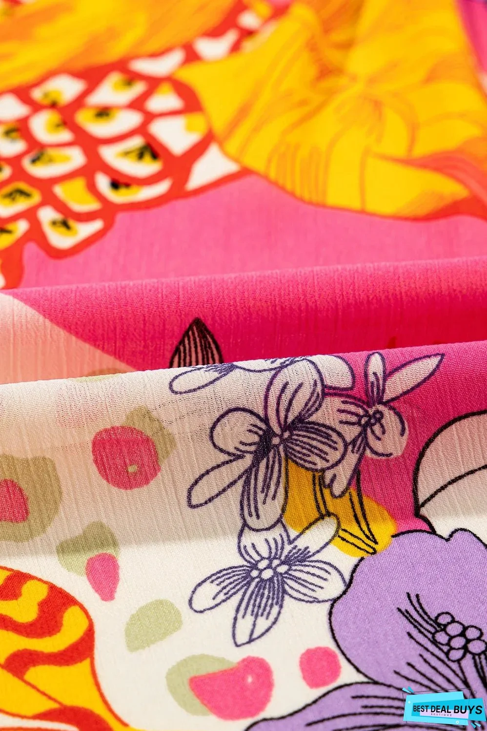 Red Abstract Floral Print Buttoned Ruffled Bubble Sleeve Shirt