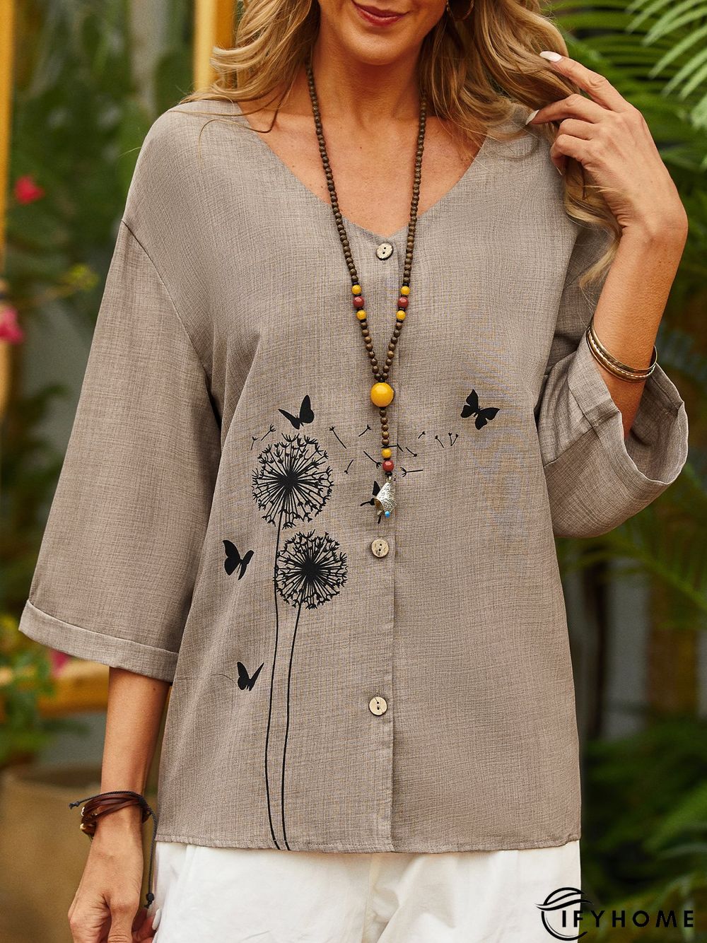 Cotton Casual V Neck Short Sleeve Blouse | IFYHOME